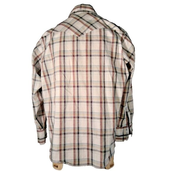 Wrangler Western Shirt Mens XXL Brown Plaid Pearl Snap Long Sleeve Cotton - Picture 2 of 7